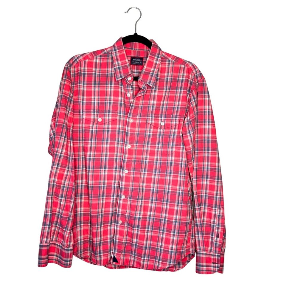 UNTUCKit Long Sleeve Collared Shirt Mens Size M Plaid Pink Blue